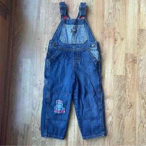 Vintage Osh Kosh Denim Overalls with Plaid Interior and Patch 3T